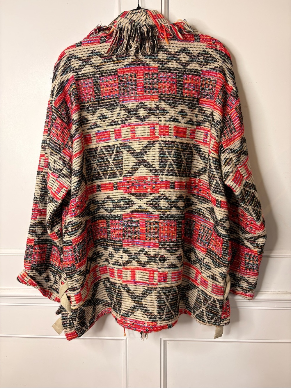 Zara Fringe Open-Front Patterned Jacket - Red & Cream - Picture 9 of 14
